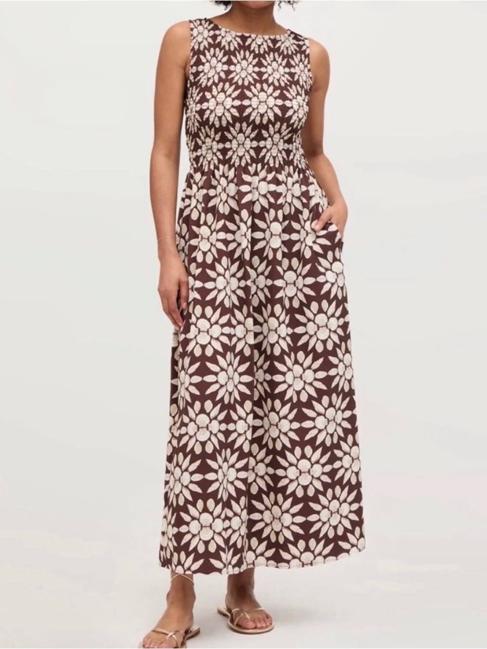 Hill House Home Cosima midi maxi nap dress in Chocolate Shell & Mosaic Crepe